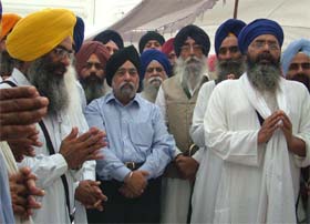 Leaders of various Panthic organisations perform Ardas at Akal Takht, Amritsar, on Friday.