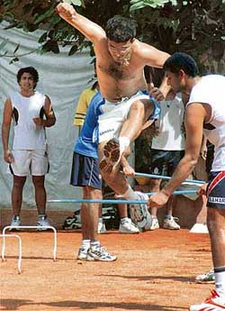 Former cricket captain Sourav Ganguly at a hard training session at Eden Gardens in Kolkata on Friday