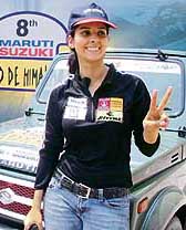 Sarika, who will participate in the 8th Maruti Suzuki Raid-de-Himalaya, the longest, highest and most arduous car rally in India, with her Maruti Gypsy during a press conference in New Delhi on Wednesday. The rally will be flagged off from Shimla on September 30. 