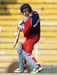 India Red�s Gautam Gambhir plays a shot during the opening match of the Challenger Series against India Blue at the MA Chidambaram Stadium in Chennai