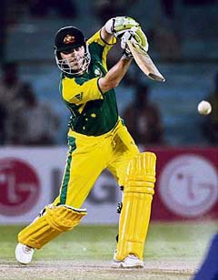 Australia�s Damien Martyn plays a shot during an ICC Champions Trophy match against England at Sawai Man Singh