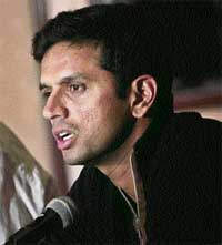 Rahul Dravid addresses a press conference in Mumbai on Monday prior to the Indian team�s departure for South Africa.