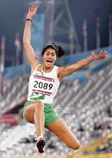 India�s Anju Bobby George competes in the women�s long jump finals at the 15th Asian Games in Doha on Sunday