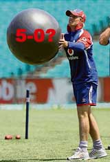 England�s Ian Bell holds an exercise ball during a practice session at the Sydney Cricket Ground on Monday on the eve of the fifth and final Ashes Test.