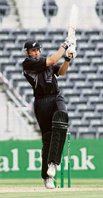 ew Zealand�s Peter Fulton hits a six during the third one-day match against Sri Lanka in Christchurch on Tuesday. � AFP photo