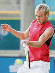 Stefan Koubek of Austria plays a return shot to  Paradorn Srichaphan of Thailand during their second round match in the Chennai Open on Thursday.  Koubek won 6-1,6-2. � AFP photo