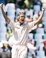 South Africa�s Paul Harris celebrates after dismissing Pakistan�s Kamran Akmal during the fourth day of the first Test in Centurion on Sunday