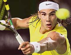 Rafael Nadal of Spain in action against Robert Kendrick of the US in a first round match of the Australian Open in Melbourne