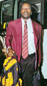 West Indies opener Chris Gayle arrives at the Chhatrapati Shivaji International Airport in Mumbai on Thursday. 