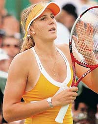Nicole Vaidisova of Czech Republic applauds the crowd after beating Katarina Srebotnik of Slovakia in the 3rd round