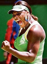 Serena Williams of the USA exults during her quarterfinal against Israel�s Shahar Peer at the Australian Open in Melbourne on Tuesday. Serena won 3-6, 6-2, 8-6.