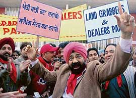 Jaspal Bhatti and members of the Nonsense Club at the launch of the �Land Grabbers and Dealers Party� at the Sector 17 Plaza in Chandigarh.