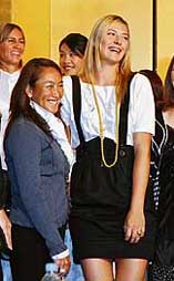 Serbia�s Jelena Jankovic (left) with Russia�s Maria Sharapova during a photo session for the Pan Pacific Open tennis tournament in Tokyo on Monday. 