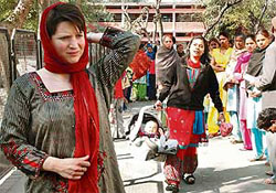 T.J. Singla, American daughter-in-law of Mr Surinder Singla, canvasses for him in Amritsar