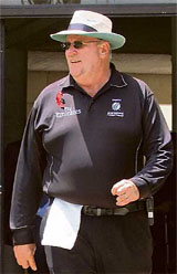 Australian umpire Darrell Hair enters the ground to officiate a match between Kenya and Scotland during the ICC World Cricket League at the Gymkhana Sports Club in Nairobi