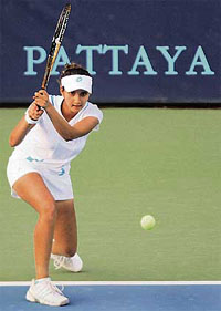 Sania Mirza in action against Thailand�s Tamarine Tanasugarn in the second round of the Pattaya Open
