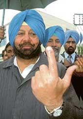 Punjab Chief Minister and Congress candidate for the Patiala constituency Amarinder Singh after casting his vote