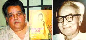 R.K. Dhar, a grandson of S N Dhar translator of Waris Shah�s Heer in English (right) holds the first copy of the book