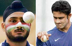 With two frontline spinners � Harbhajan Singh (left) and Anil Kumble � in their squad and a couple of others good enough to share the burden, India have a healthy spin mix to tie down the rival batsmen during the World Cup.