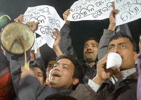 Oriyas cheer for their team during its PHL encounter against Chennai Veerans in Chandigarh on Monday. Orissa Steelers won 5-1. 