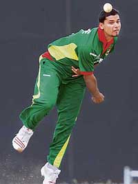 Mashrafe Mortaza of Bangladesh in action during a warm-up match against New Zealand in Barbados on Tuesday.
