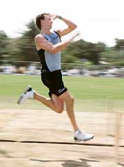 New Zealand�s Michael Mason bowls in the nets during a training session in Gros Islet. 