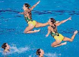Japanese synchro swimmers perform at the Susie O'Neill pool in Melbourne during the team technical final event of the 12th FINA World Swimming Championship on Wednesday. 
