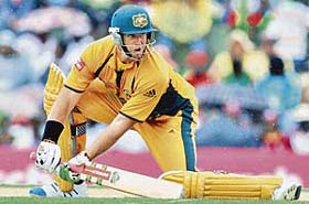 Australia�s Matthew Hayden plays a shot during a Super Eight match against the West Indies at the Sir Vivian Richards Stadium in St Jonh�s, Antigua
