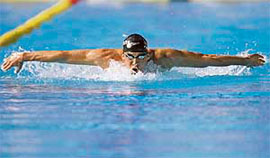 Michael Phelps of the US swims in the men's 200m butterfly final.