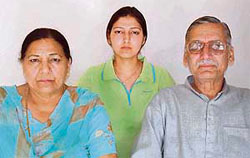 Parents of Lieut Triveni Singh of 5 Jakli, who was honoured with Ashok Chakra posthumously, in Pathankot.