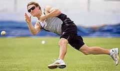New Zealand�s Brendon McCullum throws the ball during a training session in St Johns on Saturday.