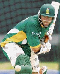 South Africa�s captain Graeme Smith trains during a practice session in Georgetown. 