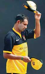 Bangladesh captain Habibul Bashar during a training session at the Guyana National Stadium in Georgetown on Thursday. Bangladesh face South Africa in a Super Eight match on Saturday. 