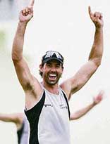 New Zealand captain Stephen Fleming enjoys himself during a practice session in Georgetown. The Kiwis face Ireland in a Super Eight match on Monday.