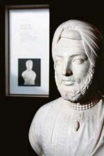 A white marble bust of Maharaja Duleep Singh, the last ruler of Punjab, by artist John Gibson goes on display at Bonhams auction house in London