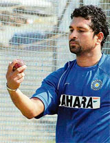 Sachin Tendulkar during a net practice in Mumbai.