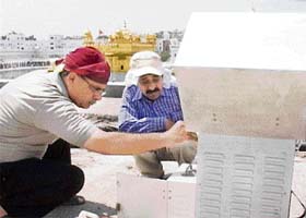 A high-volume sampler installed by the pollution control board on the top floor of the �parikarma� of Golden Temple