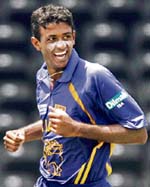 Sri Lanka�s Farveez Maharoof celebrates after dismissing an Irish batsman during the Super Eight match at the Grenada National Stadium in St George�s on Wednesday. 