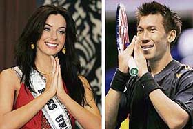 Wedding bells: Thailand�s tennis hero Paradorn Srichaphan (right) and Miss Universe Natalie Glebova of Canada are expected to tie the knot in Bangkok later this year