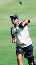 Yuvraj Singh throws the ball during a fielding practice session on the second day of the five-day conditioning camp at the Eden Gardens in Kolkata on Thursday. 