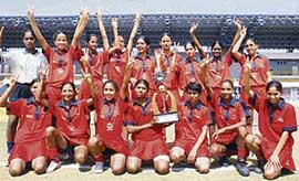 Members of the Haryana team rejoice after winning the 20th Sub-Junior Girls 