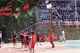 A match in progress during the 5th Hanoria Lawrence Girls� Basketball Tournament at Lawrence School, Sanawar
