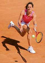 Swiss Patty Schnyder in action against Australian Samantha Stosur during their Italian Open third round match in Rome on Thursday. Schnyder won 6-4, 6-4. 