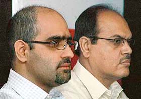 Amit Khaneja (left), vice-chairman, Collage Group, announces the company�s plans for Punjab during a media interaction in Chandigarh