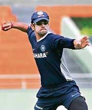 Rahul Dravid during a practice session at the Sher-e-Bangla National Stadium in Dhaka on Thursday. 