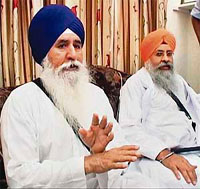Giani Joginder Singh Vedanti, Jathedar, Akal Takht, and Giani Iqbal Singh, Jathedar, Takht Patna Sahib, inform mediapersons at Akal Takht in Amritsar on Monday about the crucial meeting of five high priests to be held on Tuesday to contemplate the apology tendered by Dera Sacha Sauda chief Gurmeet Ram Rahim Singh.