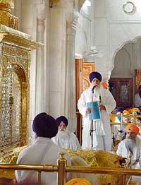 Jathedar, Akal Takht, Joginder Singh Vedanti addresses Sikh sangat in Amritsar on Wednesday.