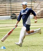 Sachin Tendulkar in action on the third day of the four-day fitness-specific camp for batsmen at the Chinnaswamy Stadium in Bangalore