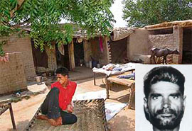 A view of the crime scene where an elderly farmer, Harmesh Chand (inset), was done to death by robbers in Daon village, near Kharar, early on Saturday.