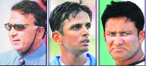 Sunil Gavaskar (left) has been chosen as the Dream Team skipper, while Rahul Dravid (centre) and Anil Kumble have been omitted from the XI despite their superb record in Test cricket